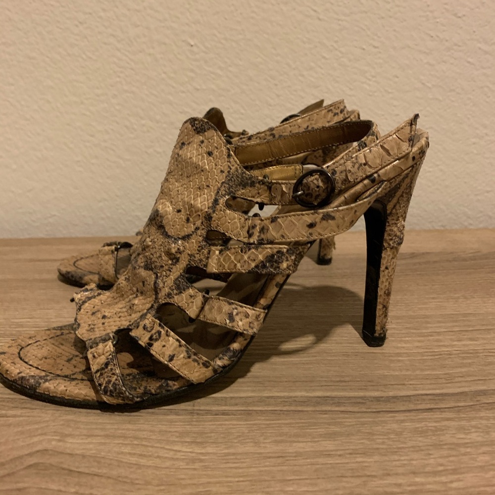 Bottega Veneta Snakeskin Gladiator Sandals Heels
